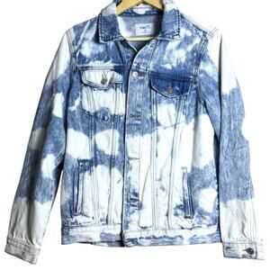 RUE21 Bleach Dyed Distressed Denim Jean Jacket, Blue & White. Size M